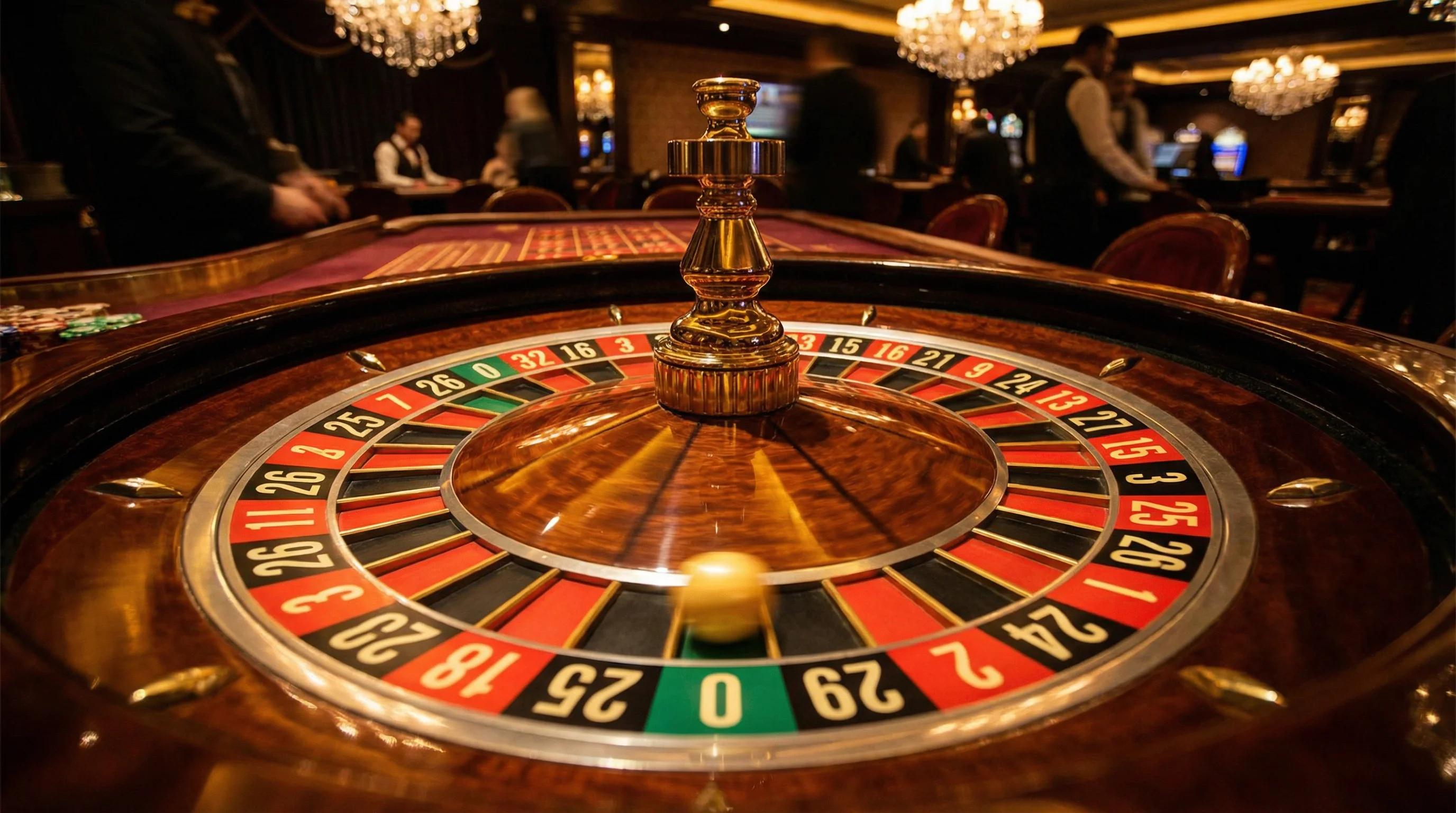 Ruleta europea con números rojos y negros girando